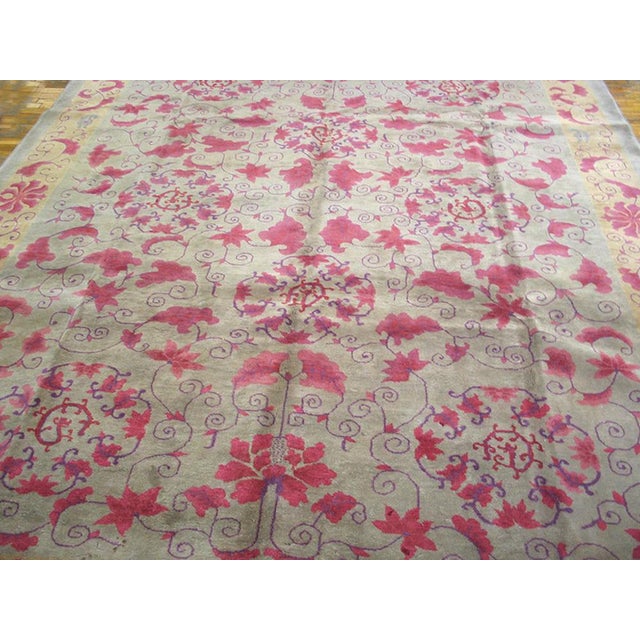 1930s Tan Sand Foliate Antique Chinese Art Deco Rug 9'0" X 11'8" Knotted Wool Carpet For Sale - Image 10 of 11