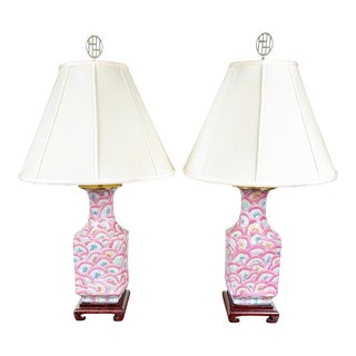 Pair of Mid 20th Century Hayward House Chinoiserie Porcelain & Brass Table Lamps For Sale