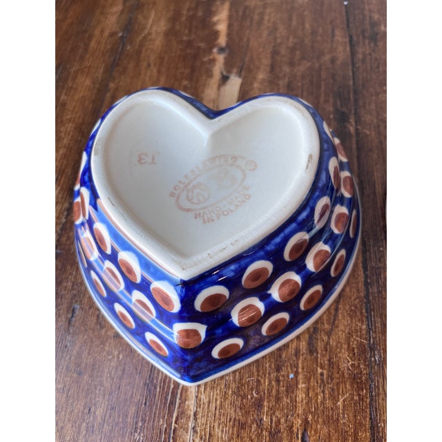 Ceramic Late 20th Century Polish Pottery Boleslawiec Heart Shaped Bowls - Set of 2 For Sale - Image 7 of 7
