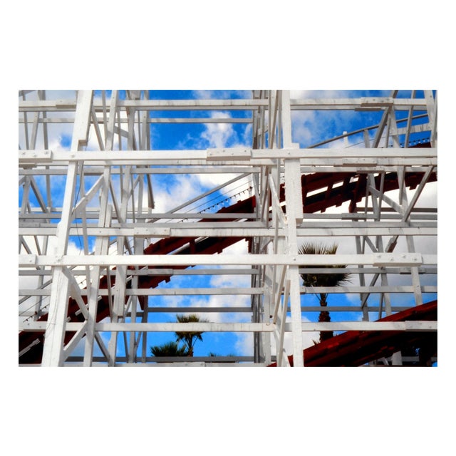 Wonderful color photograph of the roller coaster and palm trees at the Santa Cruz Boardwalk by California artist Deborah...