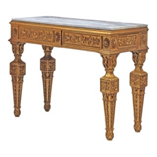 Late 19th Century Neoclassical Style Giltwood Console Table With Carved Foliate Frieze and Marble Top For Sale