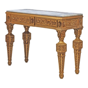 Late 19th Century Neoclassical Style Giltwood Console Table With Carved Foliate Frieze and Marble Top