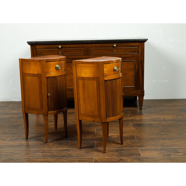 Wood Pair of Italian 1800s Walnut Demilune Bedside Tables with Tambour Doors For Sale - Image 7 of 10