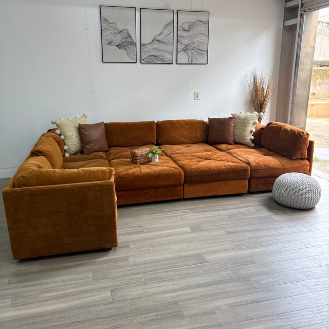 Selig Vintage Selig of Monroe Playpen Modular Conversation Pit Sectional in Original Rust Velvet For Sale - Image 4 of 18
