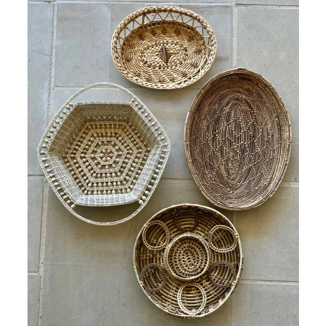 Rustic Mid 20th-Century Artfully Handwoven Natural Grass Trays - Set of 4 For Sale - Image 3 of 12