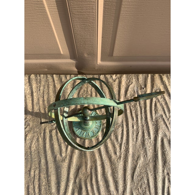Vintage English Country Brass Verdigris Garden Armillary Sundial For Sale - Image 11 of 11
