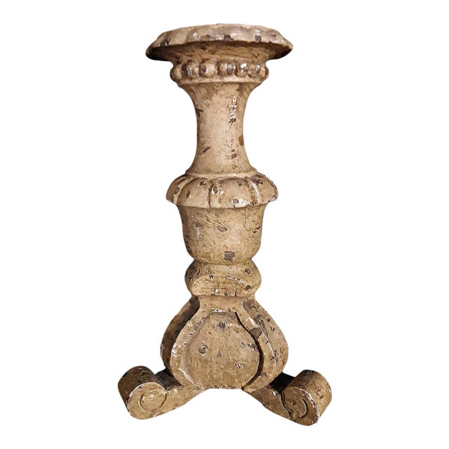 Rustic Polychromed Wood Candleholder, Mid-20th Century For Sale