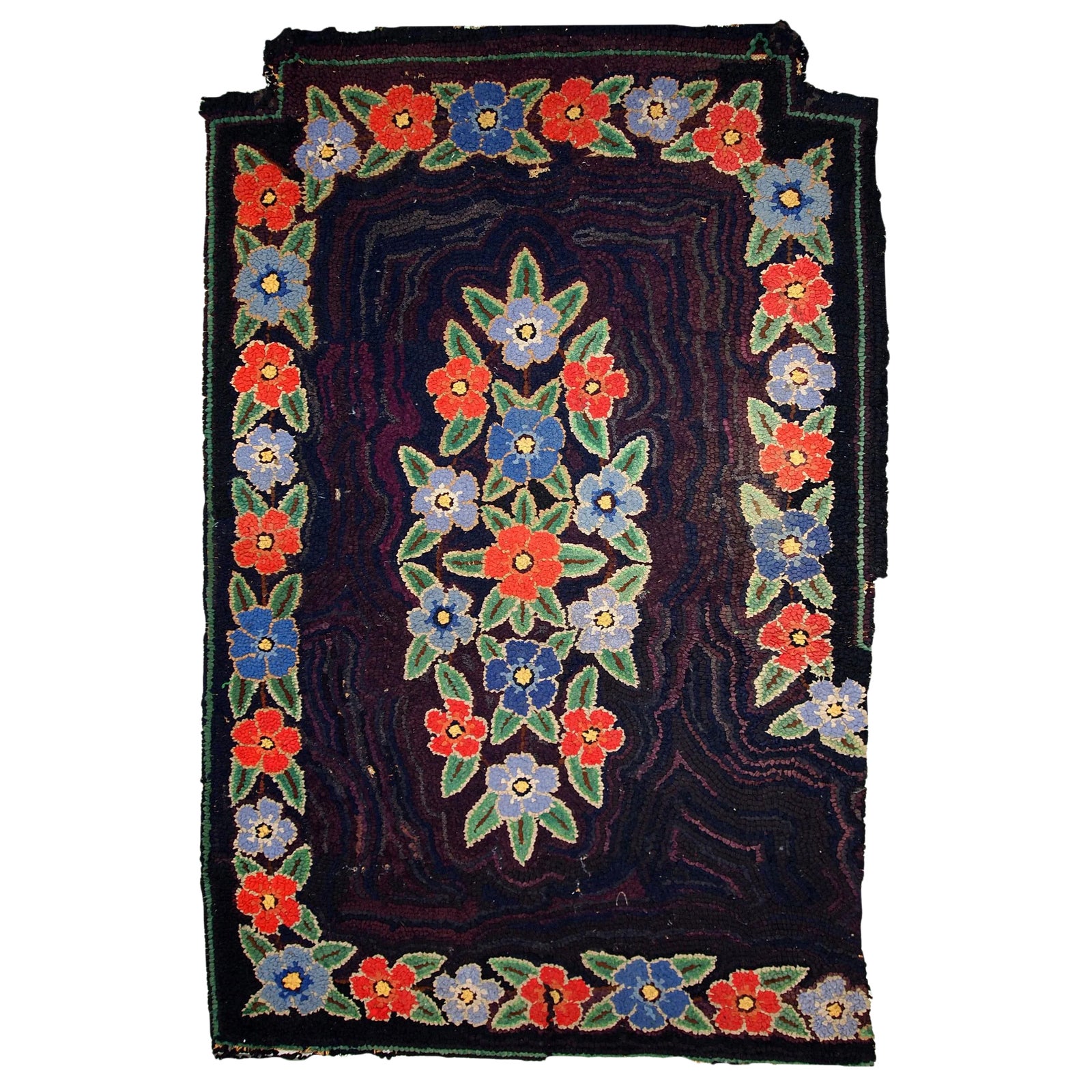 1920s Handmade Antique American Hooked Rug 3.4' X 5.4' | Chairish