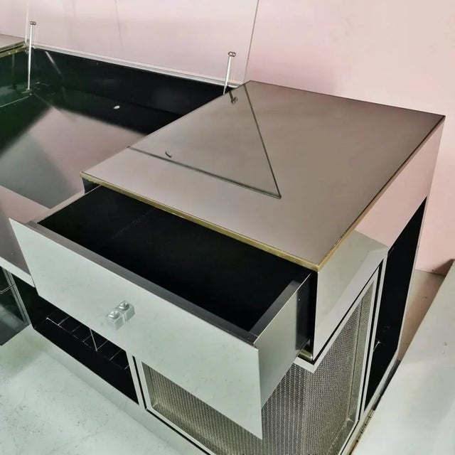 Vintage Sideboard in Steel & Glass by Michel Pigneres, 1970s For Sale - Image 4 of 12