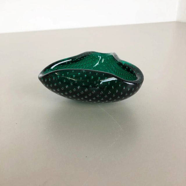 Green Murano Glass Bullicante Bowl or Ashtray, Italy, 1970s For Sale - Image 3 of 15