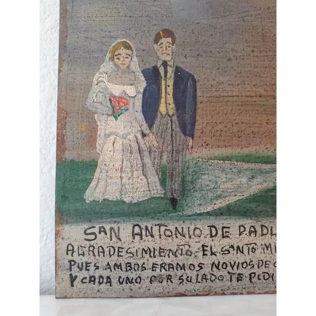 Metal Vintage Mexican Religious Hand Painted Oil on Tin Panel Retablo Folk Art For Sale - Image 7 of 11