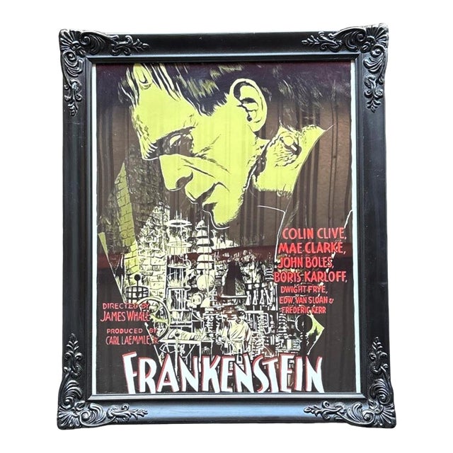 Vintage Frankenstein Movie Poster Print in a Black Ornate Frame 16×20 For Sale