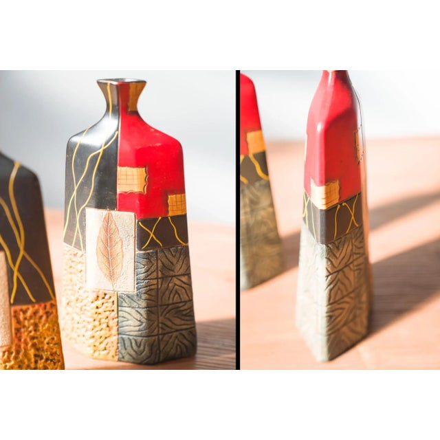 Terracotta Vases with Geometric and Textured Design, 1990s, Set of 2 For Sale - Image 4 of 10