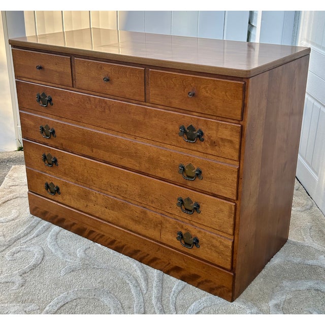 Ethan Allen Vtg. Ethan Allen American Style Three Drawer Maple Chest in Nutmeg W/Mica Top For Sale - Image 4 of 13
