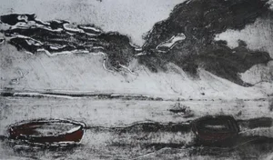Ian Laurie 'Mounts Bay' Cornwall England, Monochrome:Contemporary Limited Edition Etching 2015
