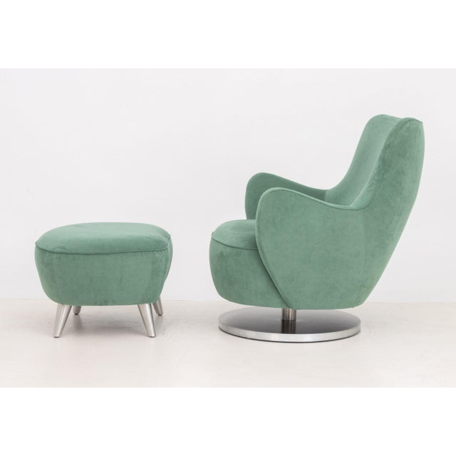 Teal Vladimir Kagan Barrel Swivel Chair and Ottoman For Sale - Image 8 of 10
