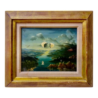 A Surreal Dreamscape of a Broken Eggshell Floating on High, in Cerulean and Cream For Sale