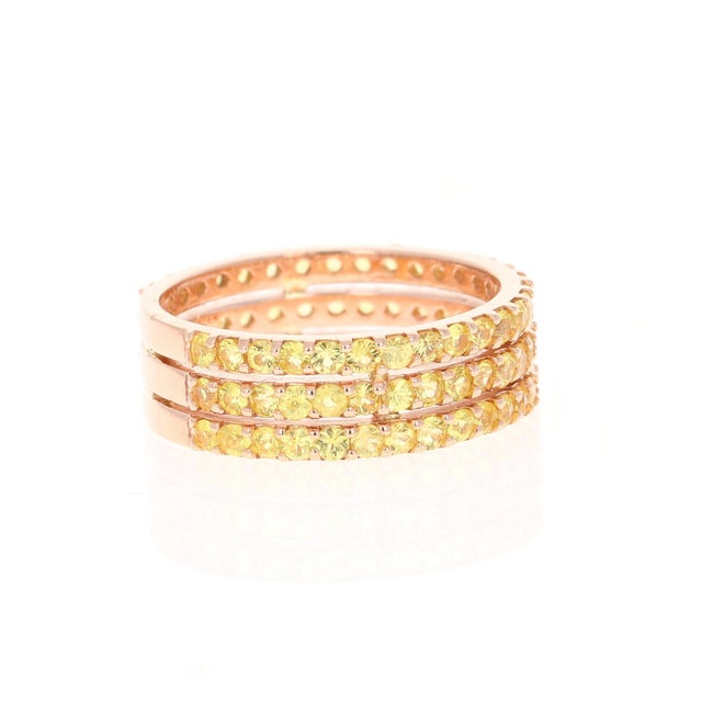 Yellow Sapphire Band 14 Karat Rose Gold by Roshe Jewels, 2.46 Carats This ring has 90 Natural Round Cut Yellow Sapphires...