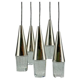 5-Flaming Hanging Lamp in Glass and Chrome, 1970s For Sale