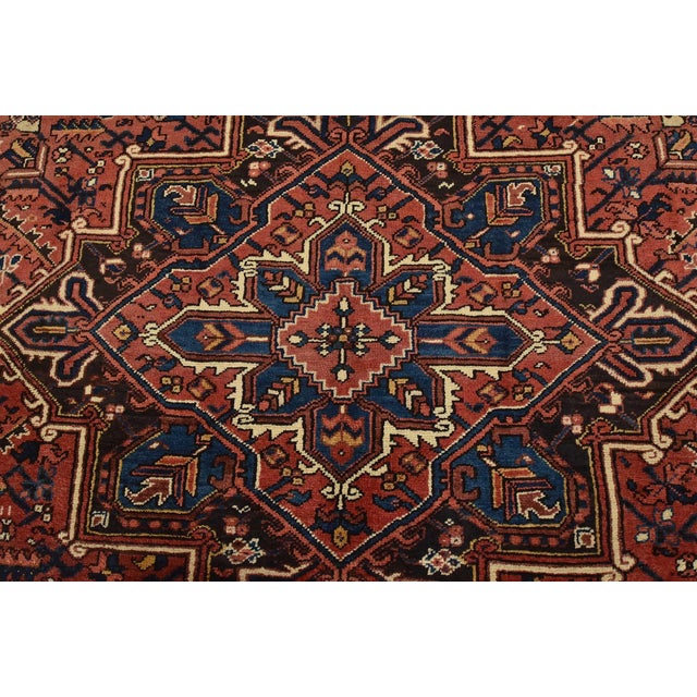 Heriz Rug 7’8” X 10’6” Red Wool Vintage Tribal Hand-Knotted Oriental Carpet For Sale In Philadelphia - Image 6 of 15