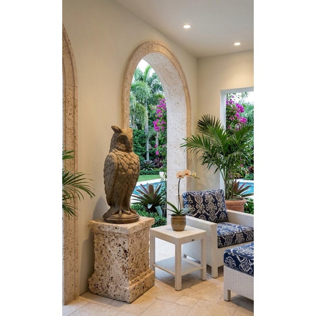 Stone Mid-Century British Cast Stone Great Horned Owl Garden Statuary For Sale - Image 7 of 9