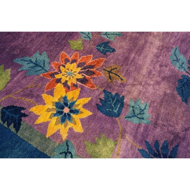 Textile 1920s Antique Purple Oriental Floral Chinese Handknotted Art Deco Wool Rug For Sale - Image 7 of 10