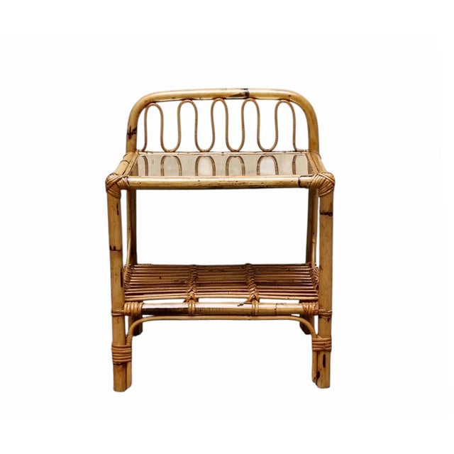 Wood Rattan and Bamboo Bedside Table with a Brass Shelf, Italy, 1960s For Sale - Image 7 of 7