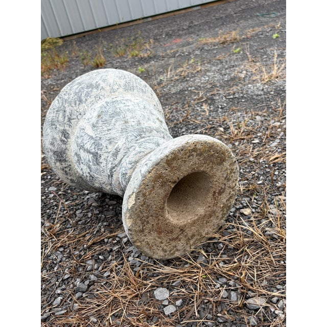 Vintage Weathered Cast Stone Garden Urn Planter With Blue Glazed Interior For Sale - Image 9 of 9