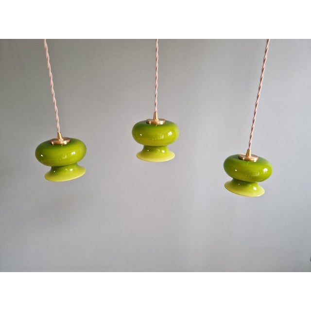 Mid-Century Modern Vintage Pendant Lights in Green Opaline Glass, 1960s, Set of 3 For Sale - Image 3 of 16