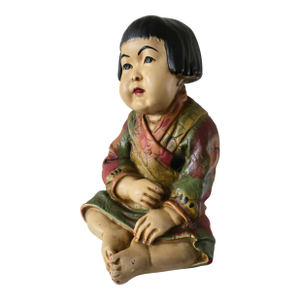Vintage Chalkware Asian Sitting Child Chubby Cheeks Kimono Designer Repros La Signed