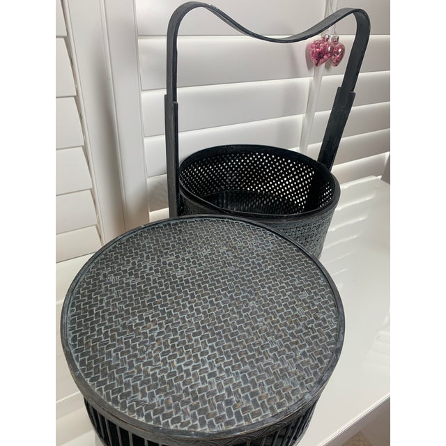Antique Chinese Wedding Basket, Bamboo & Lacquer, Sculptural Swing Handle For Sale - Image 9 of 11