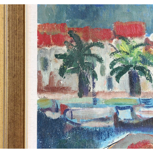 1950s French School Artist, Young Woman at the Port of Sanary, Oil Painting on Canvas, Framed For Sale - Image 5 of 18