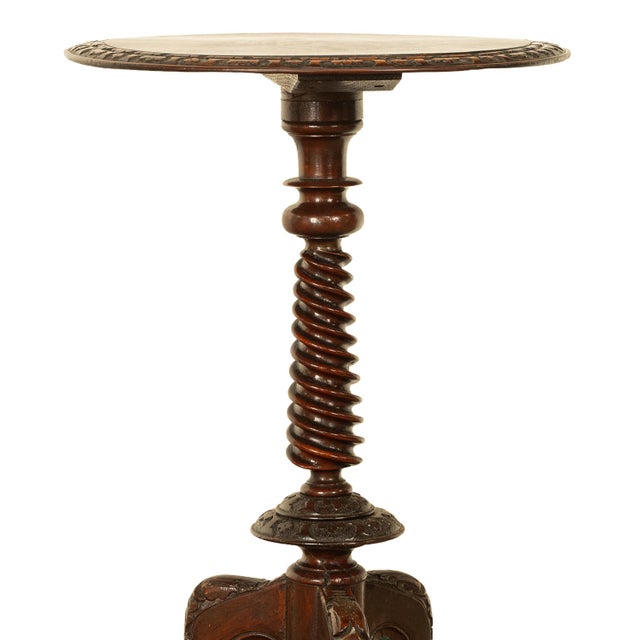 Antique Irish Carved Burl Walnut Spiral Twist Pedestal Tripod Wine Table 1860 For Sale - Image 13 of 18