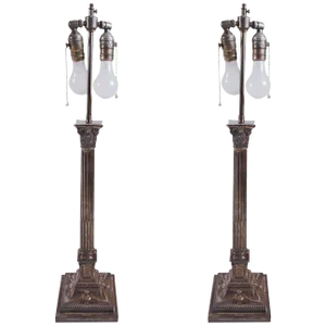 Classical Silver Plate Column Lamps - a Pair
