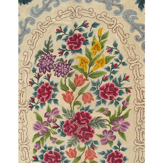 Mid 20th Century Large Antique Fine American Hooked Rug With French Floral Design in Ruby Red For Sale - Image 5 of 7