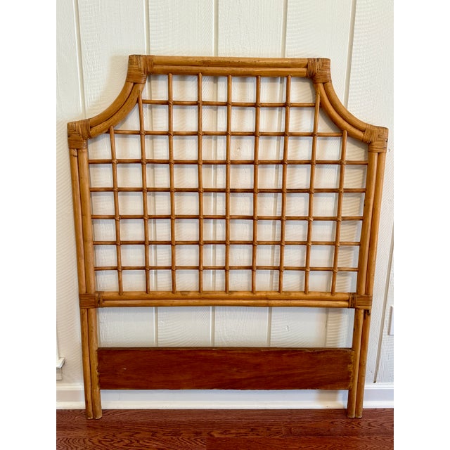 Wood Vintage Bamboo Rattan Twin Headboard Coastal Palm Beach Style For Sale - Image 7 of 8