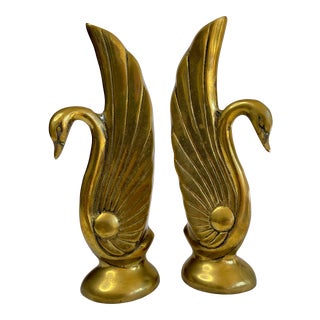 1950s Art Deco Brass Swan Bookends - a Pair For Sale