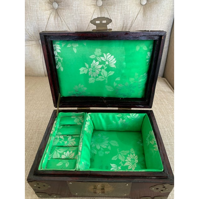 Vintage Mid-Century Rosewood & Brass & Jade Jewelry Casket For Sale - Image 11 of 13