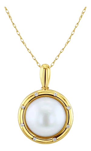 Mabe Pearl Necklace with Diamond Accented Polished Bezel 16"