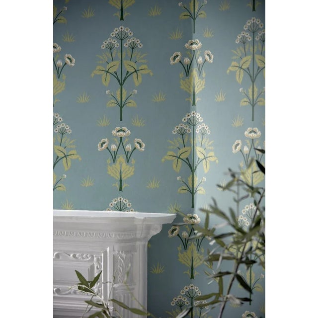 English Morris & Co Meadow Sweet Wallpaper in Mineral Blue - a Sample For Sale - Image 3 of 3