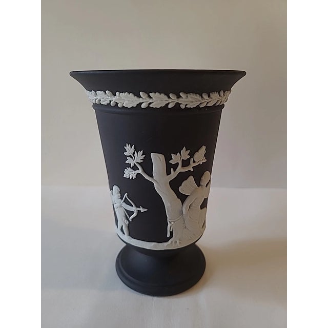 Mid-Century Modern Vintage Wedgwood Black Jasperware Footed Vase For Sale - Image 3 of 7