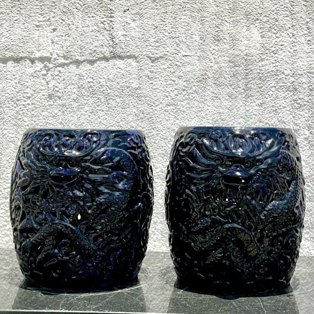 Vintage Boho Glazed Ceramic Dragon Stools - a Pair For Sale In West Palm - Image 6 of 8