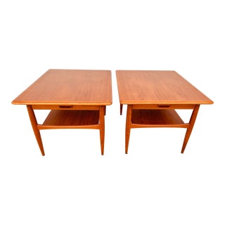 Mid Century Modern Danish Teak Side/End Tables With Drawers - Pair For Sale