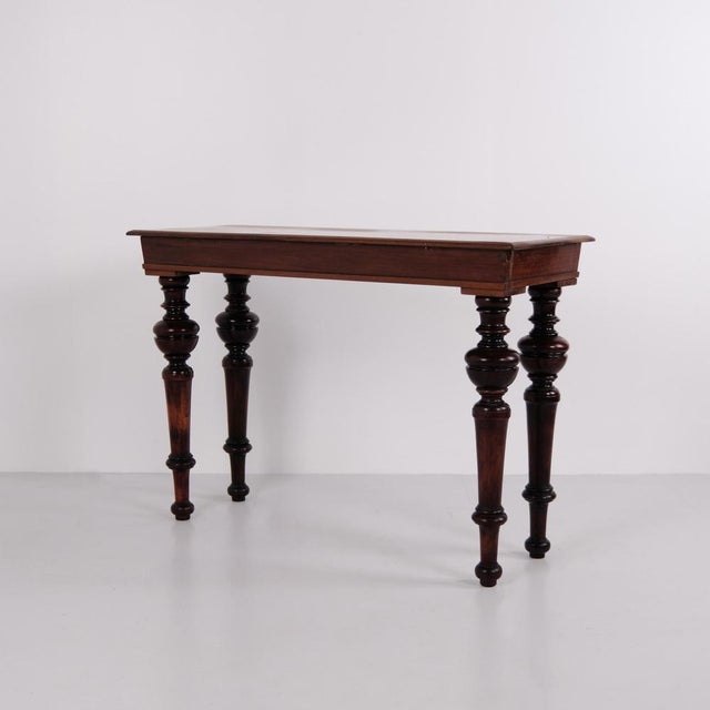 Wall or Console Table in Mahogany with Carved Round Legs, 1880s For Sale - Image 9 of 10
