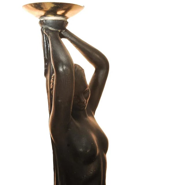Art Deco Ebonized Plaster Nude Feminine Form Table Lamps, 1930s, Set of 2 For Sale - Image 9 of 12