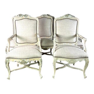 Set of Eight French Louis XV Style Painted Dining Chairs For Sale