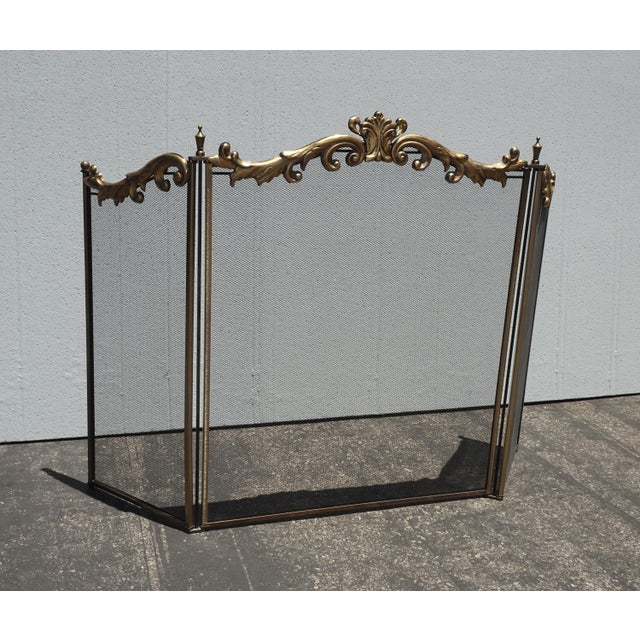 French Country Vintage French Country Metal & Mesh Gold Fireplace Screen For Sale - Image 3 of 15