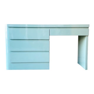 Postmodern Aqua Blue Lacquer Laminate Writing Desk For Sale