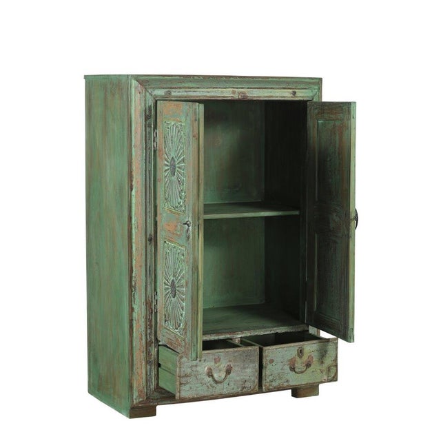 Antique Indian Painted Teakwood Small Armoire, C. 1880 For Sale - Image 4 of 5