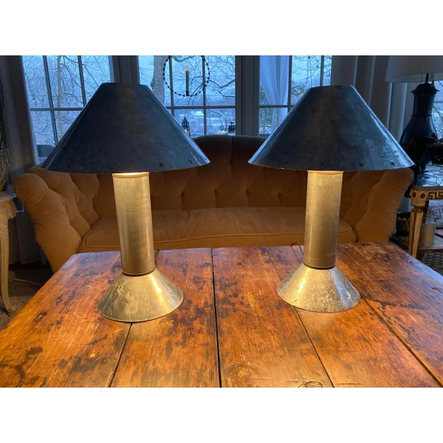 Mid-Century Ron Rezek Metal Lamps Pr. For Sale - Image 6 of 9